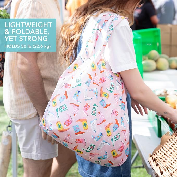 Bumkins Reusable Grocery Shopping Tote Bag for Women, Large Boho Style with Handles, Foldable, Washable, Shoulder Straps - Image 2