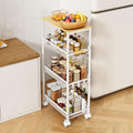 4-Tier Slim Utility Rolling Laundry Cart with Wheels, Easy to Assemble | 9.1" Wide for Narrow Spaces, Wood Top with Metal Frame, Mobile Storage Shelves for Bathroom, Kitchen, Office by TIPGO