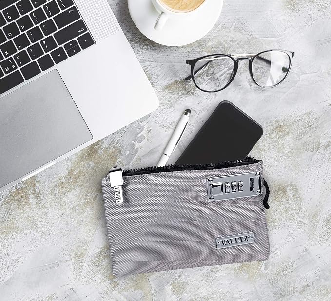 Vaultz Money Bag with Lock - 5 x 8 Inches, Men & Women's Locking Accessories Pouch for Cash, Bank Deposits, Wallet, Medicine, Phone and Credit Cards - Gray | Zippered pouch secures cash, cards, phone and valuables, portable size fits easily into a purs... - Image 5
