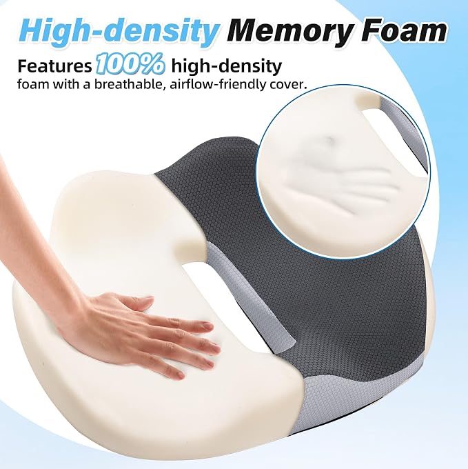 VUSIGN X-Large Seat Cushion for Truck & Car Drivers, Memory Foam Seat Cushion for Long Driving, Sciatica & Tailbone Pain Relief, Ergonomic Back Support Cushion with Non-Slip Bottom & Washable Cover - Image 6
