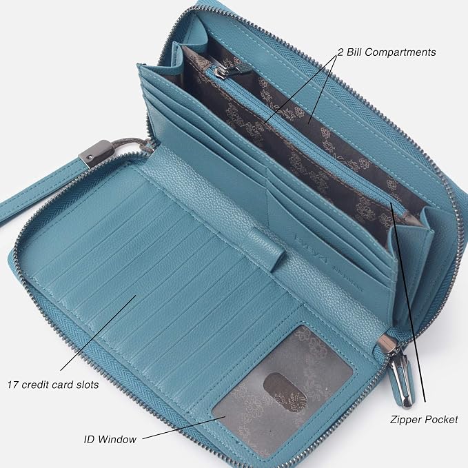 Bveyzi Women RFID Blocking Wallet Leather Zip Around Phone Clutch Large Capacity Ladies Travel Purse Wristlet - Image 6