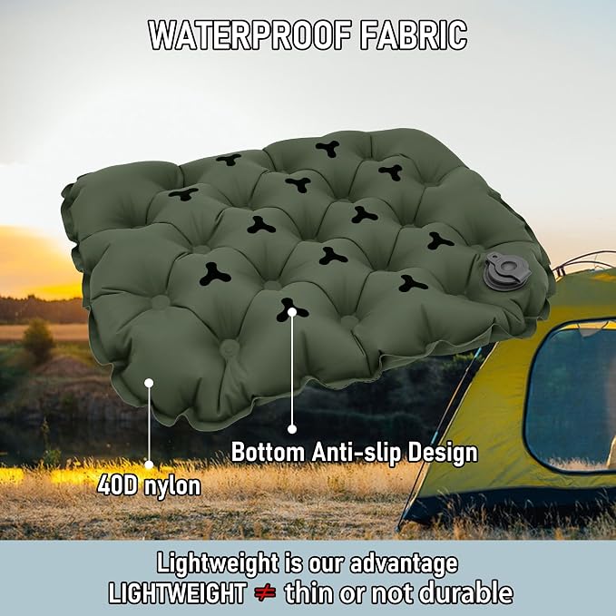 Inflatable Seat Cushion, Lightweight Stadium Seat Pad, Travel Air seat Cushion Anti-Slip for Airplane, Long Flights, Hiking, Climbing, Home and Camping, Compact Air Cushion,Olive Green - Image 2