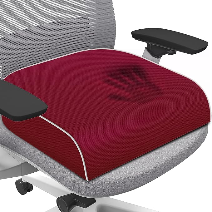SweetSlubr Seat Cushion, Chair Pad, Memory Foam Tailbone Pain Relief | Office Chair Cushion for Tailbone Pain Relief, Non-Slip Cover, Soft Support for Office Chair, Car Seat, Airplane,X-Large/Red by Unknown