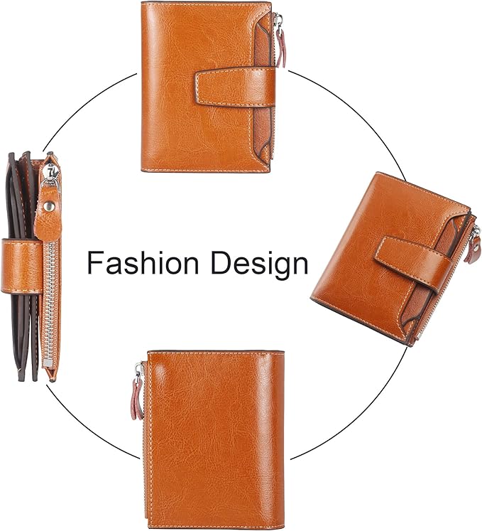 Small Compact Women Wallet RFID Blocking Genuine Leather Bifold Purse with ID Windows - Image 3