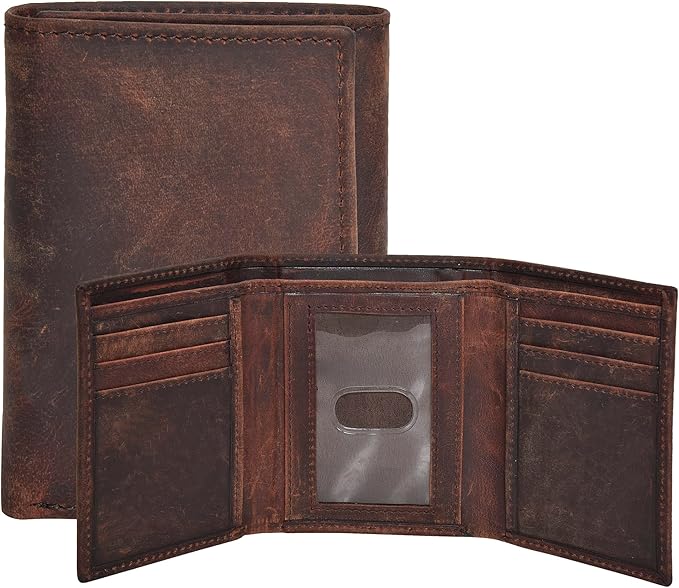 Real Leather Mens Trifold Wallet RFID Blocking Slim Minimalist Front Pocket - Thin & Stylish with ID Window in Gift Box by OakLeathers