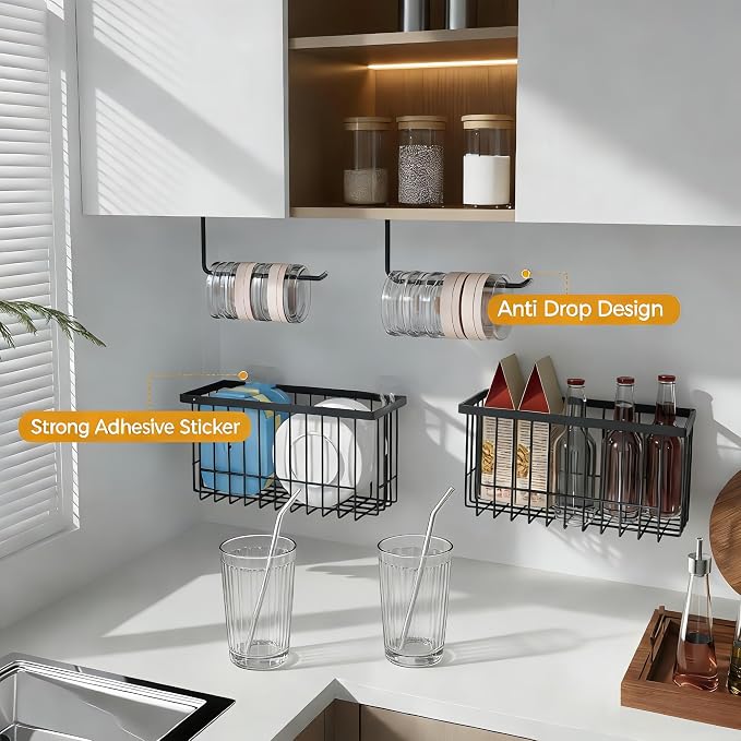 Kitchen Cabinet Door Storage Box,Self Adhesive Wall Mounted,Wardrobe/Bathroom/Refrigerator Small Items Organizer,Oil bottle/Seasoning storage (6 Piece) - Image 2