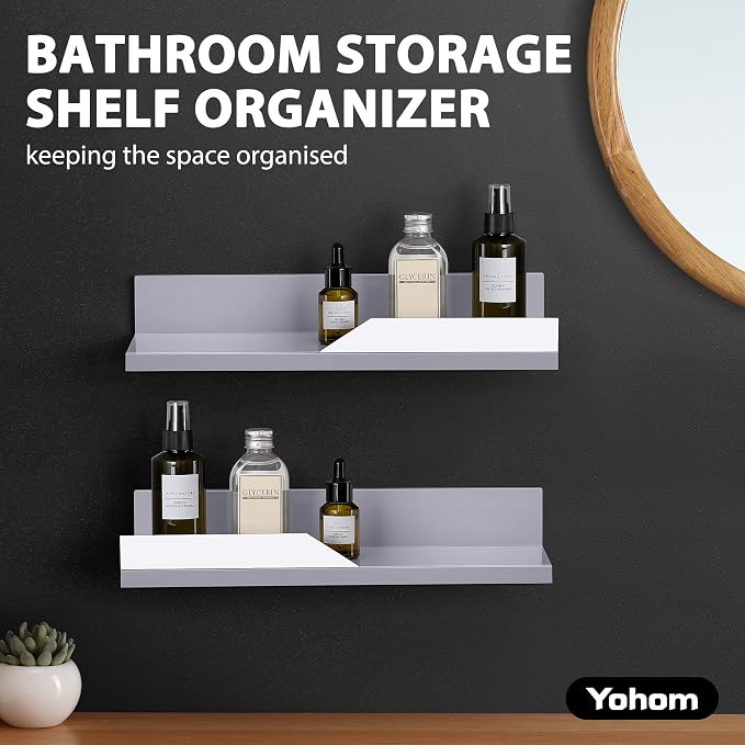 YOHOM Gray Adhesive Floating Shelf No Drilling for Bathroom Tile Wall Stick on Shower Shelf Rack Organizer 14.96inch - Image 6