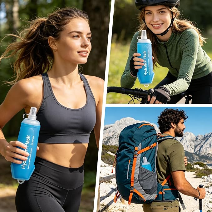 2Pcs 500ml Soft Flask, TPU Collapsible Soft Water Bottle for Hydration Pack, Running Vest, Leak-Proof Folding Water Bottle for Hiking Cycling Climbing Jogging- Blue - Image 7