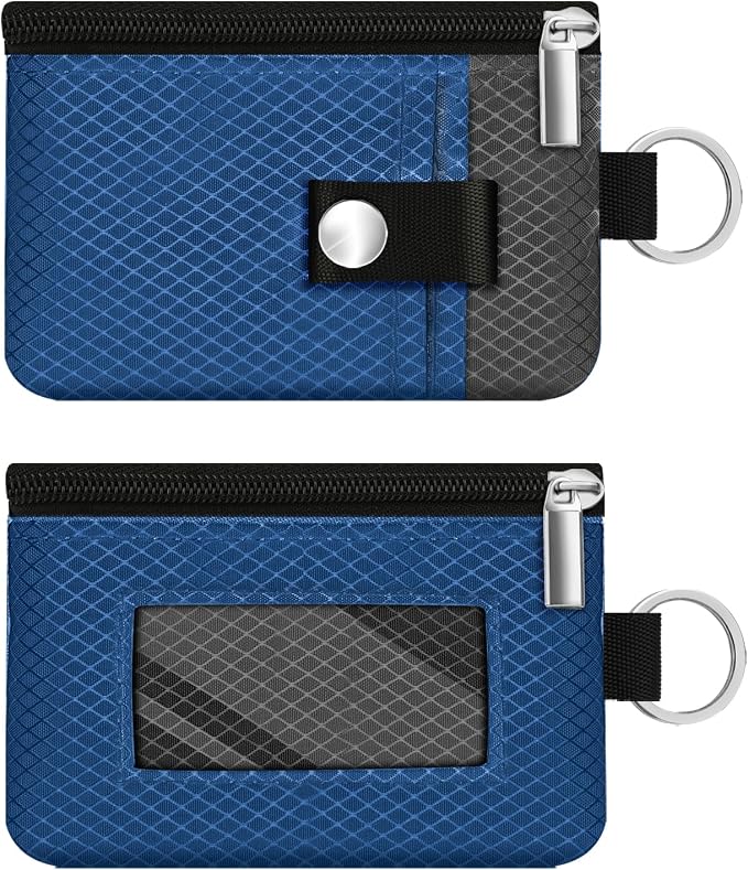 Minimalist RFID Blocking Small Wallet with ID Window,WaterResistant Zip Id Case Wallet with Lanyard Keychain for Cards,Cash,Travel,Women,Men (Electric Blue/DarkGrey) by CCUMI