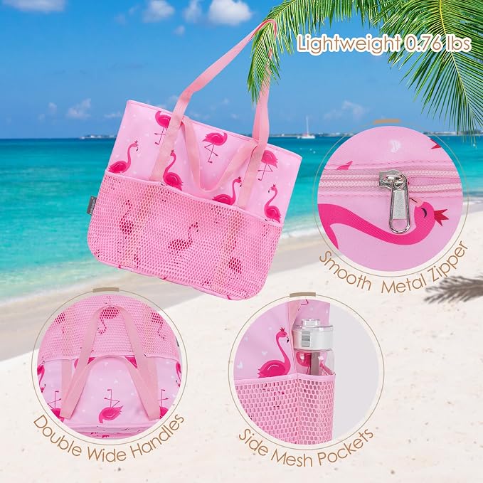 KABAQOO Large Beach Bag Waterproof Sandproof Tote Bag for Women with Zipper & Mesh Pockets for Pool Swim Travel Everyday | waterproof - Image 7