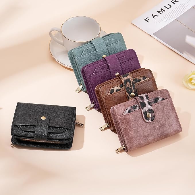 GAEKEAO Small Leather Credit Card Holder Wallets for Women RFID Blocking Bifold Wallet Zipper Pocket with Removable ID Window - Image 7