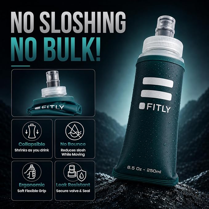FITLY Soft Flask - Shrink As You Drink Soft Water Bottle for Hydration Pack - Folding Water Bottle Ideal for Running, Hiking, Cycling, Climbing & Rigorous Activity - Image 4