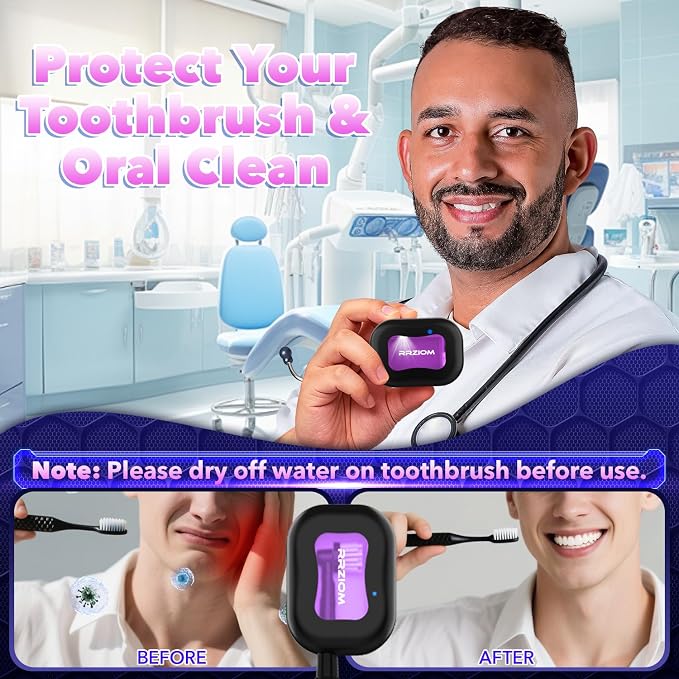 Toothbrush Sanitizer Case, RRZIOM Portable Toothbrush Covers Rechargeable | Rechargeable Toothbrush Cleaner Holder Case for Travel Home, Detachable Toothbrush Cover Cap for All Toothbrushes (Black) - Image 3
