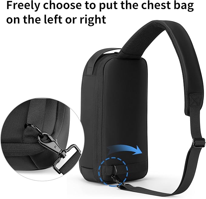 VGOAL Crossbody Sling Bag for Men Sling Backpack Chest Shoulder Bag Black | Waterproof,USB Charge Port,Portable,Minimalist,13*6.7*3.5Inch,Fit 9.7" IPad,Business,Travel,Cycling,Hiking - Image 6