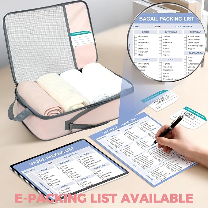 BAGAIL Lightweight Compression Packing Cubes for Travel, 6 Set, Pink | Salis Nylon Fabric,Anti-Tearing,Save Space,SBS Zippers,Packing List,PVC Tag Pocket,Custom Labels,Visible Mesh,Portable Handel - Image 2