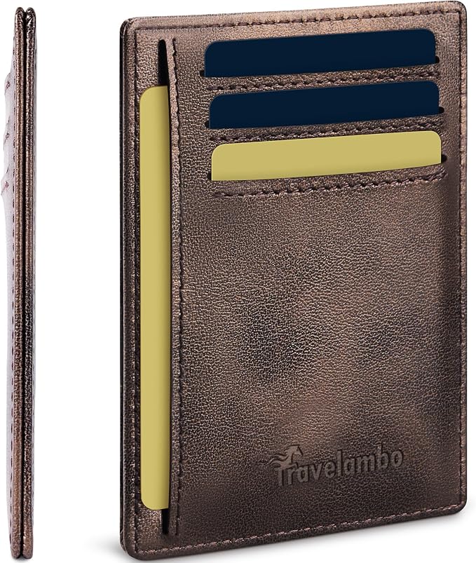 Travelambo 100% Genuine Leather Wallet for Men and Women, Slim Minimalist RFID Blocking Front Pocket Credit Card Holder with Gift Box(Galaxy Coffee) by Travelambo