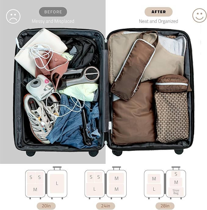 Oriday Set of 8 compression packing cubes for travel accessories- Expandable bags for clothing, toiletry, backpacks, organizing essentials (Beige) - Image 7