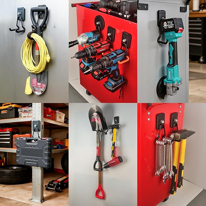 Heavy Duty Magnetic Hook, Large Utility Storage Magnetic Garage Hooks, Strong Magnet Hooks for Hanging Power Tool Hose Drill Metal Cart in Garden Workshop Kitchen (4Pack) - Image 4