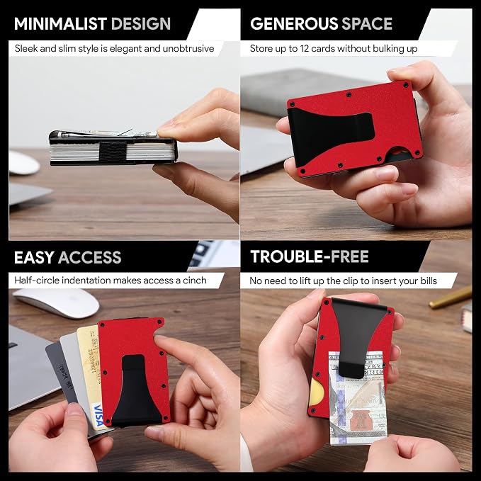 Slim Wallet for Men,RFID Blocking Minimalist Metal Wallet, Money Clip/Cash Holder, Front Pocket Aluminum Credit Card Holder, Ideal Gift for Men,Matte Red - Image 5