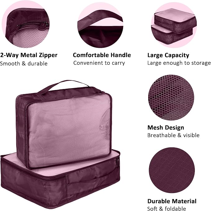 Packing Cubes Set, 2 Pcs Packing Organizers Set for Suitcases (Burgundy) - Image 6