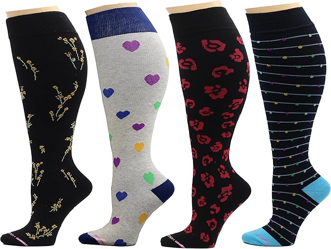 Dr. Motion 4 Pairs Women's Plus Size Wide Calf Compression Knee High Socks Graduated Support by Dr.+Motion