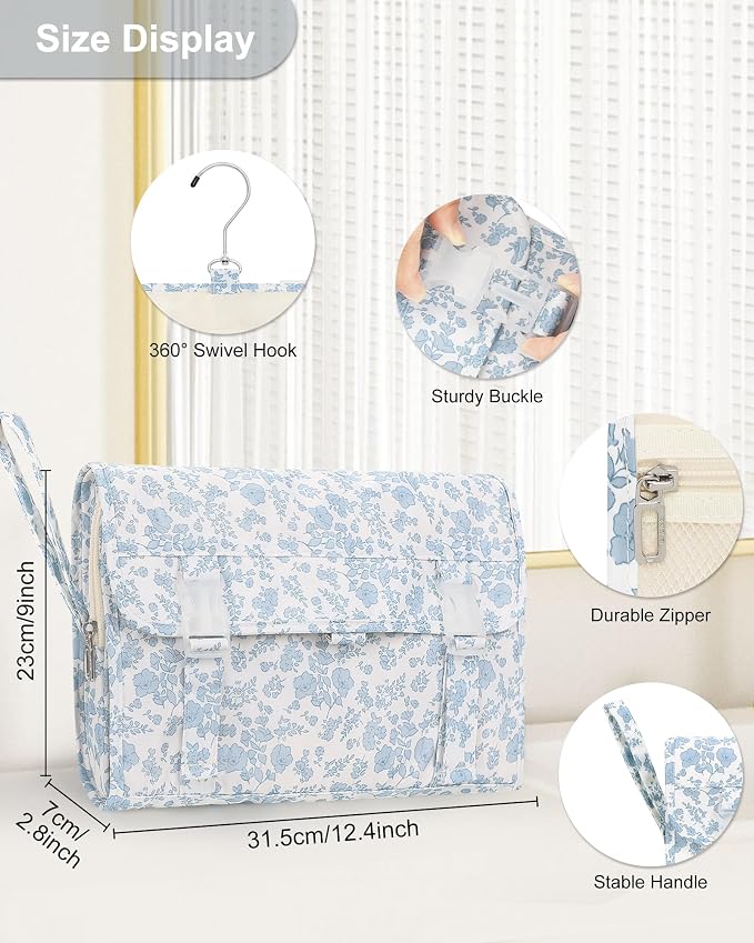 Relavel Travel Toiletry Bag with Hanging Hook, Floral Toiletries Bag | Large Capacity Makeup Cosmetic Storage Organizer for Full Sized Container, Accessories for Cruise Trip - Image 3
