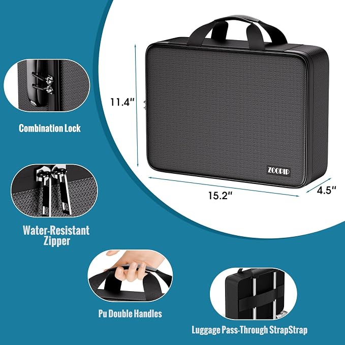 Fireproof Document Bag with Lock, Soft-Shell File Organizer, Black | Water-Resistant Zipper, Multi-Pocket Design, Portable Storage for Laptops, Passports, Certificates, Important Paperwork - Image 4