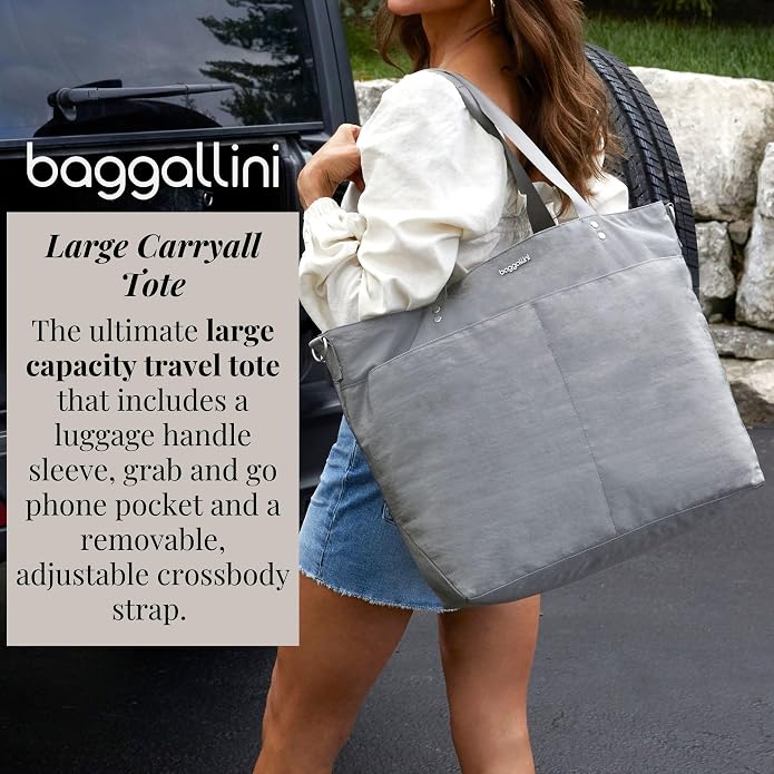 Baggallini Carryall Tote - Lightweight Nylon Zipper Top Weekender Travel Beach Bag w/Luggage Sleeve - Image 2