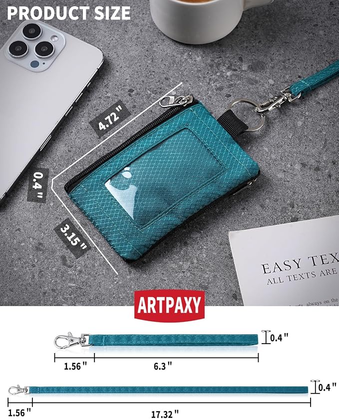 Artpaxy Minimalist Wallet For Mens Womens, Keychain RFID Blocking Zipper Small Wallet with ID Window 2 Lanyards,Water Resistant Travel Cash Card Coin Case Boys Girls - Image 2