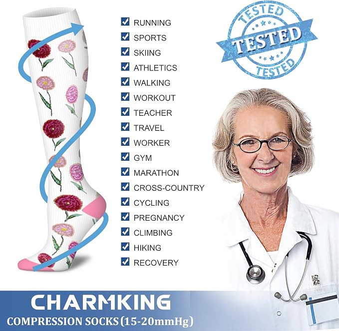 CHARMKING 6 Pairs-Compression Socks for Women & Men Circulation Best Support for Nurses, Running, Athletic,Flight Travel - Image 5