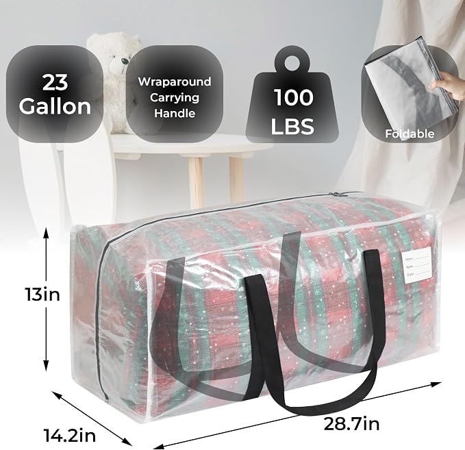 VTSVTS 6 Pack Extra Heavy Duty Large Moving Bags with Comfortable Handle & Strong Zipper,Storage Totes for Space Saving Moving Storage College Supplies Alternative to Moving Box,Clear - Image 2