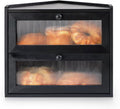 Sunhoo Bread Box for Kitchen Countertop Corner Large Wooden Bread Bin 2 Tier Rustic Food Storage Container with Acrylic Window Farmhouse Keeper Shelf Organizer for Loaves Pastries & Snacks (Black) by Sunhoo