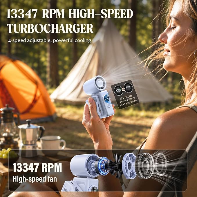 AeroVibes Handheld Fan Portable,0.26lb Mini Fan,Handheld/Clip-on Dual Mode | 4-Speed & long lasting,USB-C Fast Charge Power Display,compact for Outdoor/Commute/Office/Travel/Stroller,Gifts for Women men - Image 3