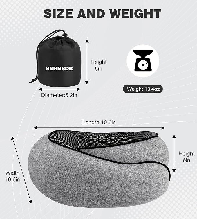 Neck Pillow for Traveling, New Upgraded Travel Neck Pillow, 100% Pure Memory Foam Travel Pillow for Flight Headrest Sleep,Portable Aircraft Accessory,Suitable for use on Plane/Car/Office(Light grey) - Image 2