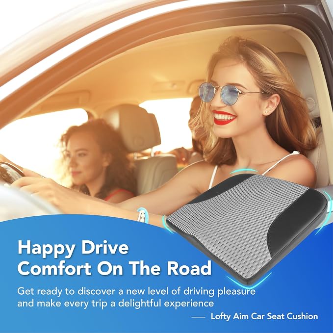 Lofty Aim Car Seat Cushion, Car Seat Pillow, Automotive Cushion | Memory Foam Car Seat Cushion for Long Driving, Butt Pillow for Pain Relief, Driver Seat Cushion for Car, Office, Black&Gray - Image 2