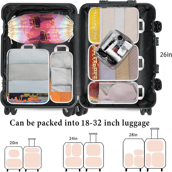 Compression Packing Cubes for Travel, 7 Set National Park Expandable Mesh Luggage Organizers, Waterproof Expandable/Compression Bags Travel Packing Cubes with Clear Toiletry Bag - Image 6