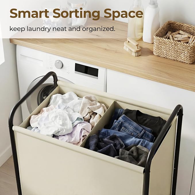 GRANNY SAYS 2 Section Laundry Sorter, 130L Large Hamper Basket with Wheels | Divided Beige Hamper Cart, Rolling Organizer for Bedroom, Bathroom - Image 3