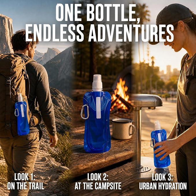4 Pack Collapsible Water Bottles for Travel – 16oz Foldable Water Bottle with Carabiner,Leakproof Lid, 480ML Portable Reusable BPA-Free Water Bottle for Hiking,Sports,Camping,Biking - Image 5