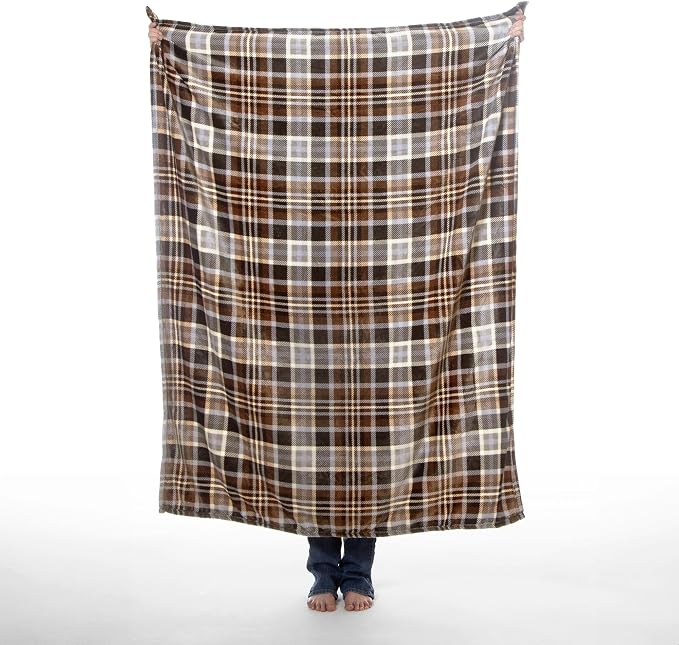 Carstens, Inc. Travel Blanket, Premium Compact 2-in-1 Airplane Blanket/Pillow, Grey & Chestnut Plaid - Image 2