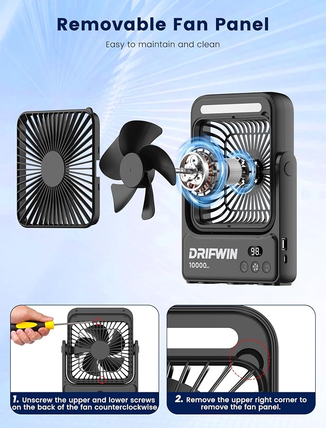 Magnetic Cruise Approved Fan with Night Light, 10000mAh Ultra-Slim Travel Fan, 4-Speed, Hook Design, Portable Fan for Cruise Ship Cabin, Bedroom Sleeping, Camping, Travel & Cruise Essentials 2026 - Image 7