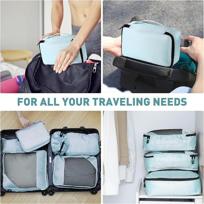 Toncoke 8-Piece Packing Cubes for Travel, 2026 Upgraded Durable Zippers & Reinforced Mesh, Complete Luggage Organizer Set with Shoe/Toiletry/Laundry Bags, 4 Sizes for Suitcase, Men Women, Lake Blue - Image 7