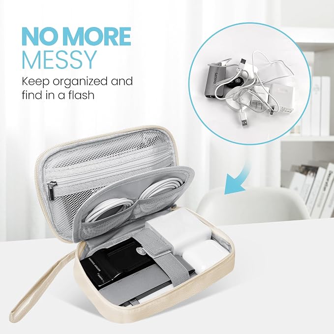Lcsmaokin Electronics Travel Organizer,Portable Waterproof Electronic Travel Storage Bag for Small Charging Cord Storage,Charger,Small Electronics,SD Card etc,for Travel,Business -Beige - Image 2