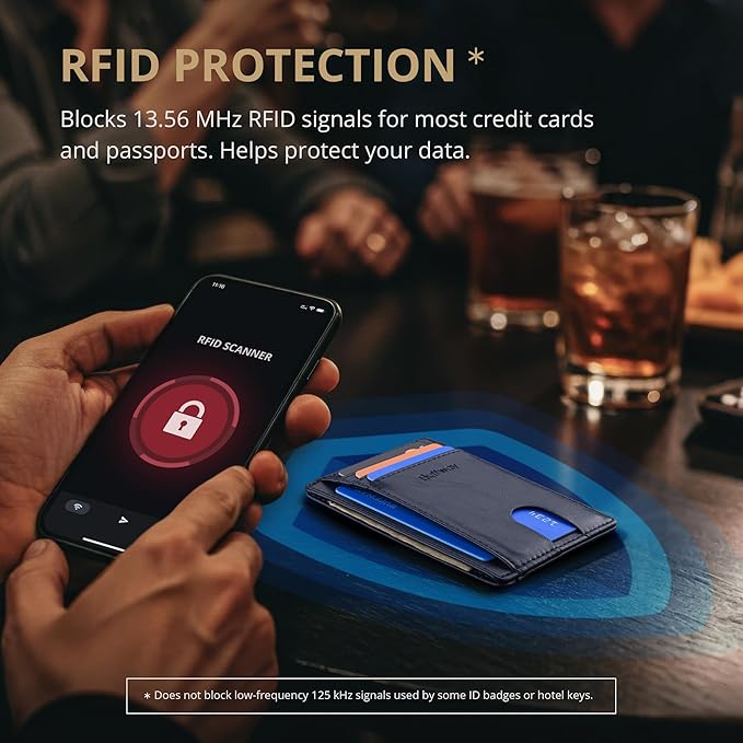 Buffway Slim Minimalist Front Pocket RFID Blocking Leather Wallets for Men and Women - Alaska Blue - Image 6