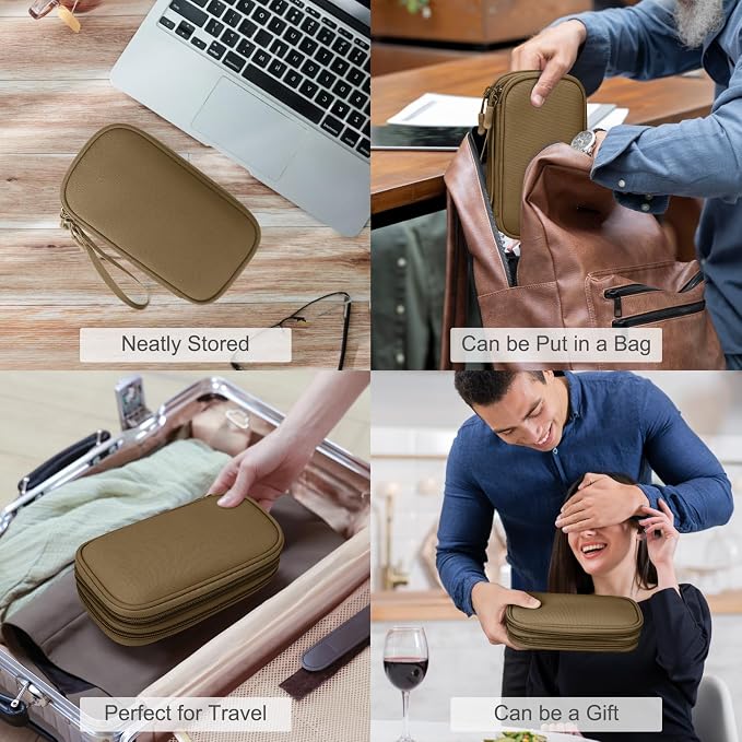 FYY Electronic Organizer, Travel Tech Pouch Bag, Cable Organizer Brown | Wrist Strap, Waterproof, Double Layers Portable Electronics Travel Carrying Case for Cord, Charger, Daily Business Trips Use - Image 7