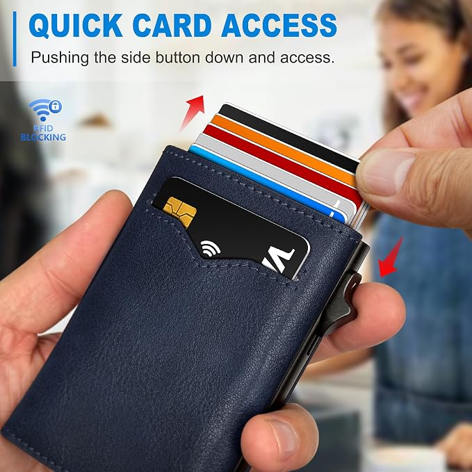 Wallet for Men,with Cash Pocket 2 ID Window 9-13 Cards,Metal Case Smart Slim Pop Up Credit Card Holder Flip with Magnetic Closure RFID Blocking Trifold wallet with Gift Box - Image 5