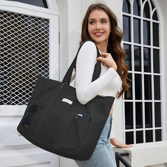 HOMESPON Large Canvas Tote Bag, Magnetic Work Laptop Pack for Women | Everything Bag, Multi Pockets, Internal Laptop Sleeve - Image 2