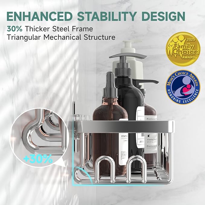 Veken Shower Caddy 6-Pack, Advanced Rustproof Design, No Drilling Adhesive Shelves, Rack with Soap Holder, Large Capacity Bathroom Organizers and Storage, Wall-Mounted Kitchen & Home Decor, Silver - Image 2