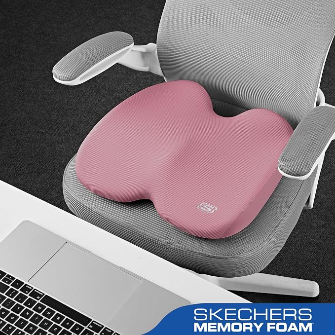 Skechers Seat Cushion, Ergonomic Memory Foam Cushion for Long Sitting Hours on Office & Home Chair, Car Seat Cushion for Sciatica, Coccyx Cushion,Pink - Image 4