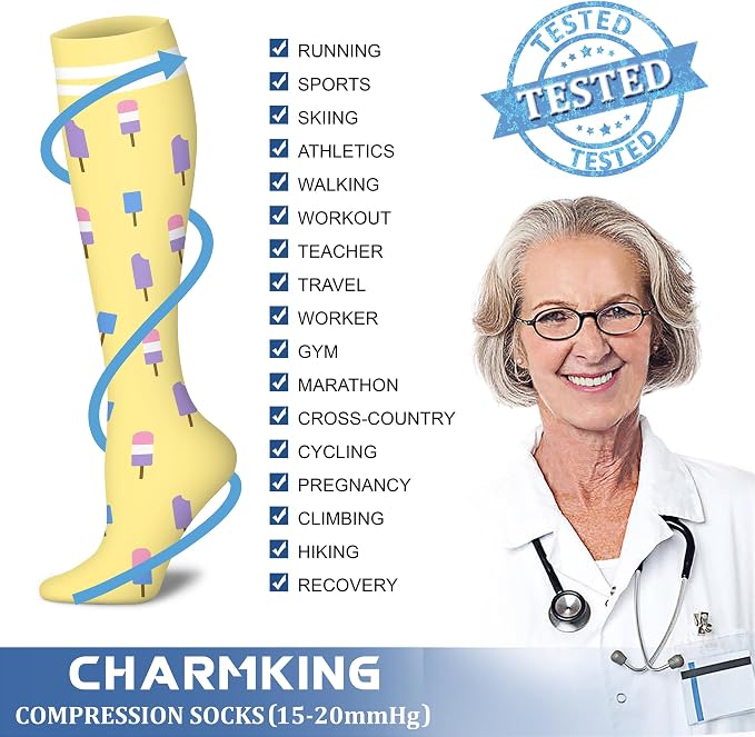 CHARMKING 6 Pairs-Compression Socks for Women & Men Circulation Best Support for Nurses, Running, Athletic,Flight Travel - Image 5