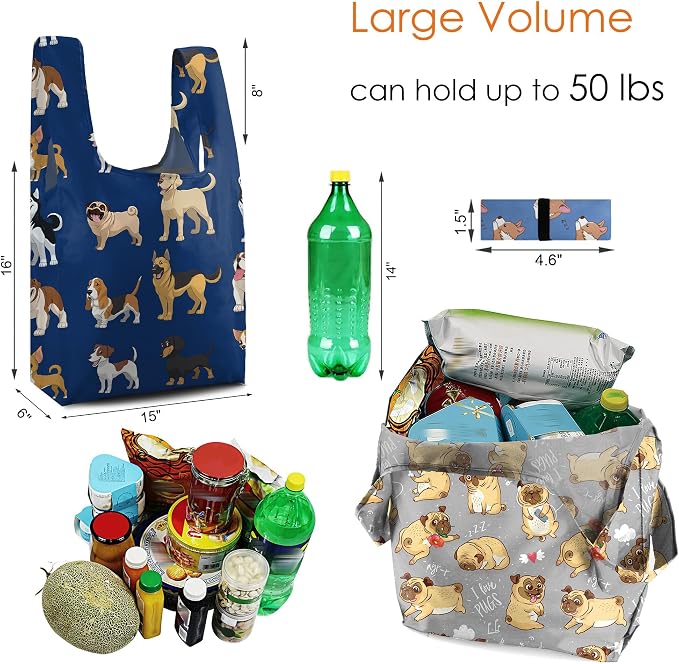 BeeGreen Animal Reusable Grocery Tote Bags 12 Pack, Heavy Duty Large Capacity Reusable Shopping Bags, Sturdy Machine Washable Foldable Bag for Travel Beach Storage Holiday Gift Bag with Handles​ - Image 3
